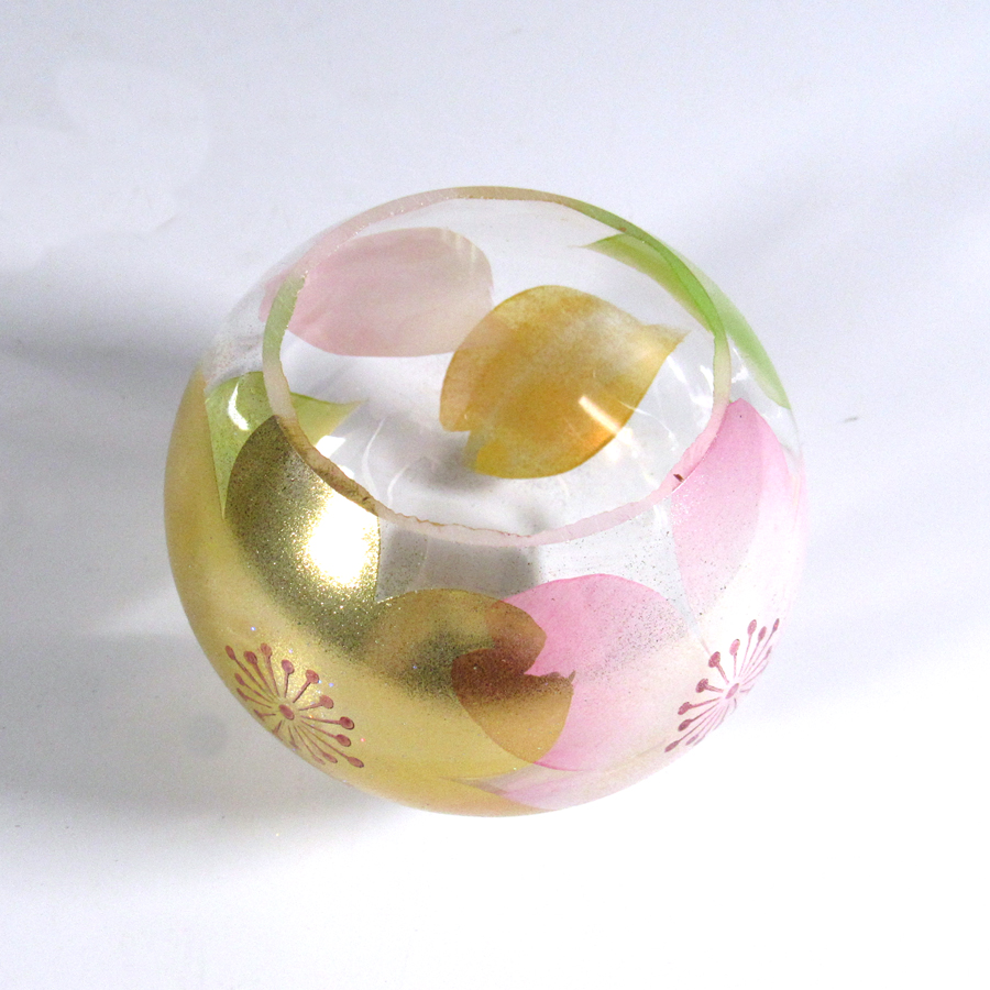 風鈴 ガラス風鈴 手作り風鈴 蒔絵仕上げ[ぎやまん風鈴]金桜　R-351の画像