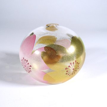 風鈴 ガラス風鈴 手作り風鈴 蒔絵仕上げ[ぎやまん風鈴]金桜　R-351の画像