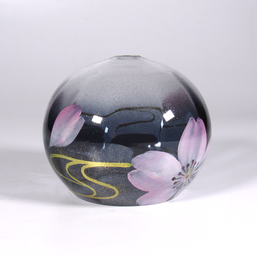 風鈴 ガラス風鈴 手作り風鈴 蒔絵仕上げ[ぎやまん風鈴]うすずみ　R-352　桜の画像