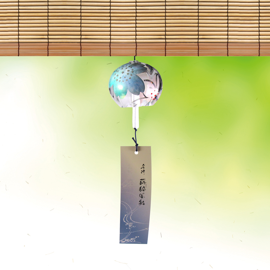 風鈴 ガラス風鈴 手作り風鈴 蒔絵仕上げ[ぎやまん風鈴]パール R-353　桜の画像