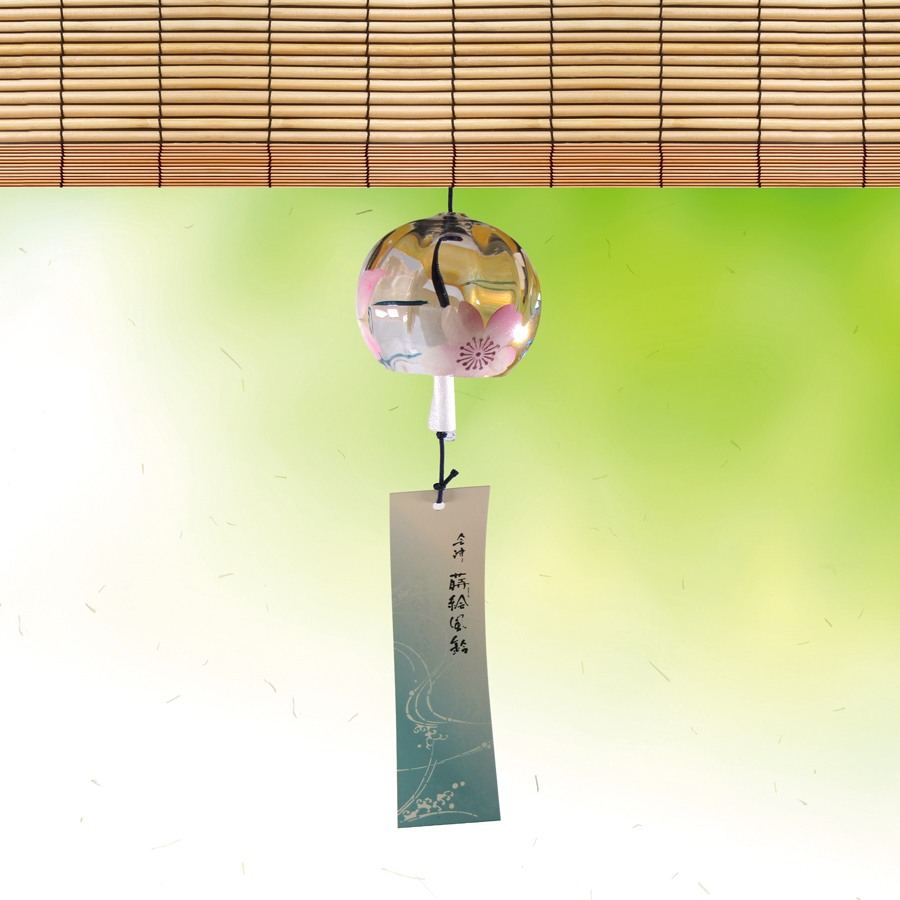 風鈴 ガラス風鈴 手作り風鈴 蒔絵仕上げ[ぎやまん風鈴]かすみ　R-354　桜の画像