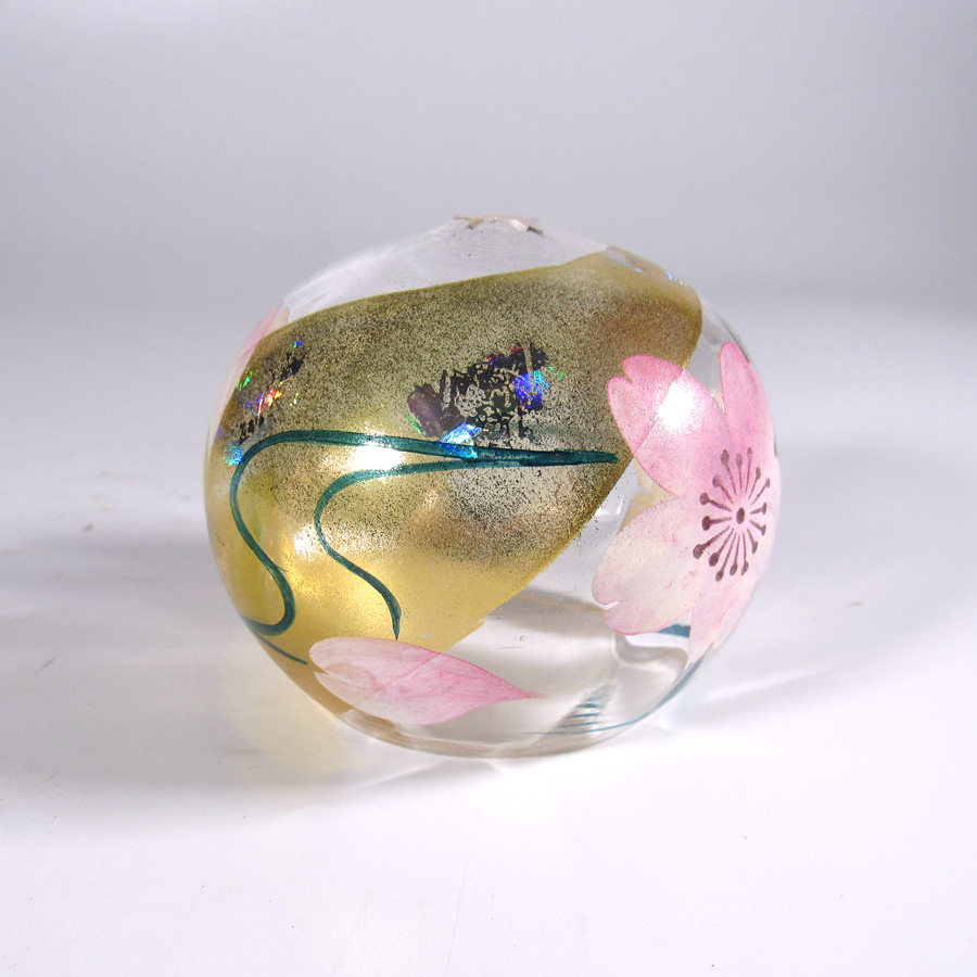 風鈴 ガラス風鈴 手作り風鈴 蒔絵仕上げ[ぎやまん風鈴]かすみ　R-354　桜の画像