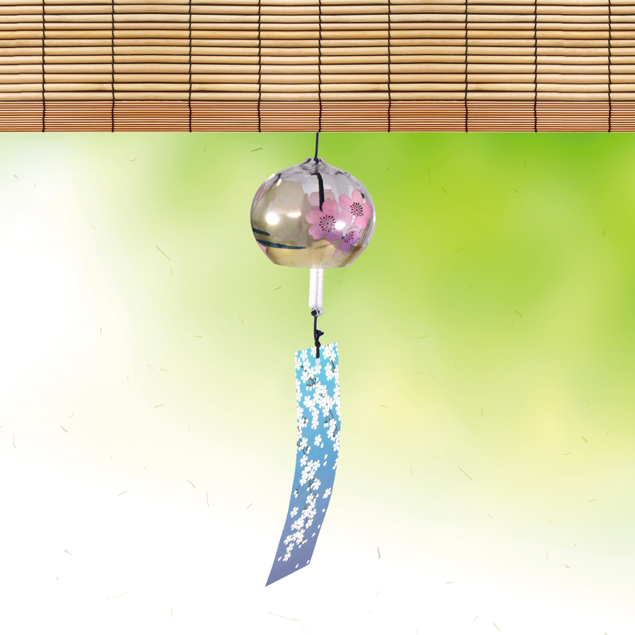 風鈴 ガラス風鈴 手作り風鈴 蒔絵仕上げ[ぎやまん風鈴]金富士　R-355　桜の画像