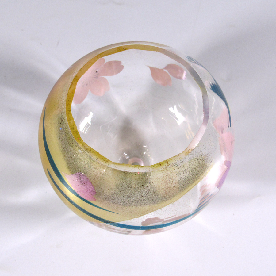 風鈴 ガラス風鈴 手作り風鈴 蒔絵仕上げ[ぎやまん風鈴]金富士　R-355　桜の画像
