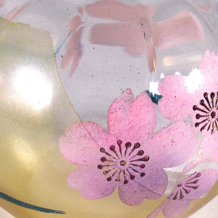 風鈴 ガラス風鈴 手作り風鈴 蒔絵仕上げ[ぎやまん風鈴]金富士　R-355　桜の画像