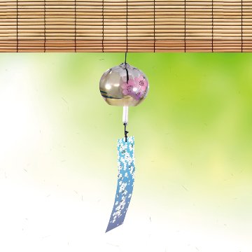 風鈴 ガラス風鈴 手作り風鈴 蒔絵仕上げ[ぎやまん風鈴]金富士　R-355　桜の画像