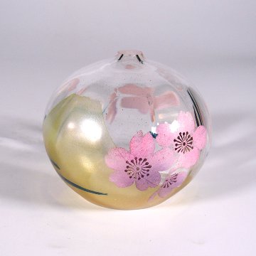 風鈴 ガラス風鈴 手作り風鈴 蒔絵仕上げ[ぎやまん風鈴]金富士　R-355　桜の画像