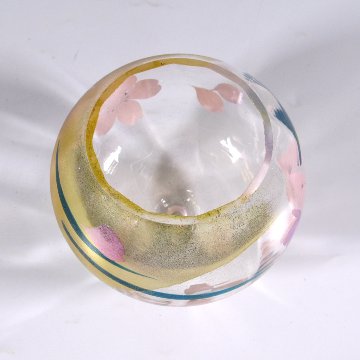 風鈴 ガラス風鈴 手作り風鈴 蒔絵仕上げ[ぎやまん風鈴]金富士　R-355　桜の画像