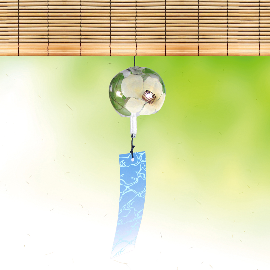 風鈴 ガラス風鈴 手作り風鈴 蒔絵仕上げ[ぎやまん風鈴]夏椿　R-356の画像
