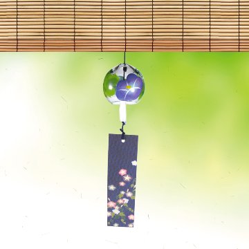 風鈴 ガラス風鈴 手作り風鈴 蒔絵仕上げ[ミディ風鈴]あさがお 朝顔　ぎやまん　R-324の画像