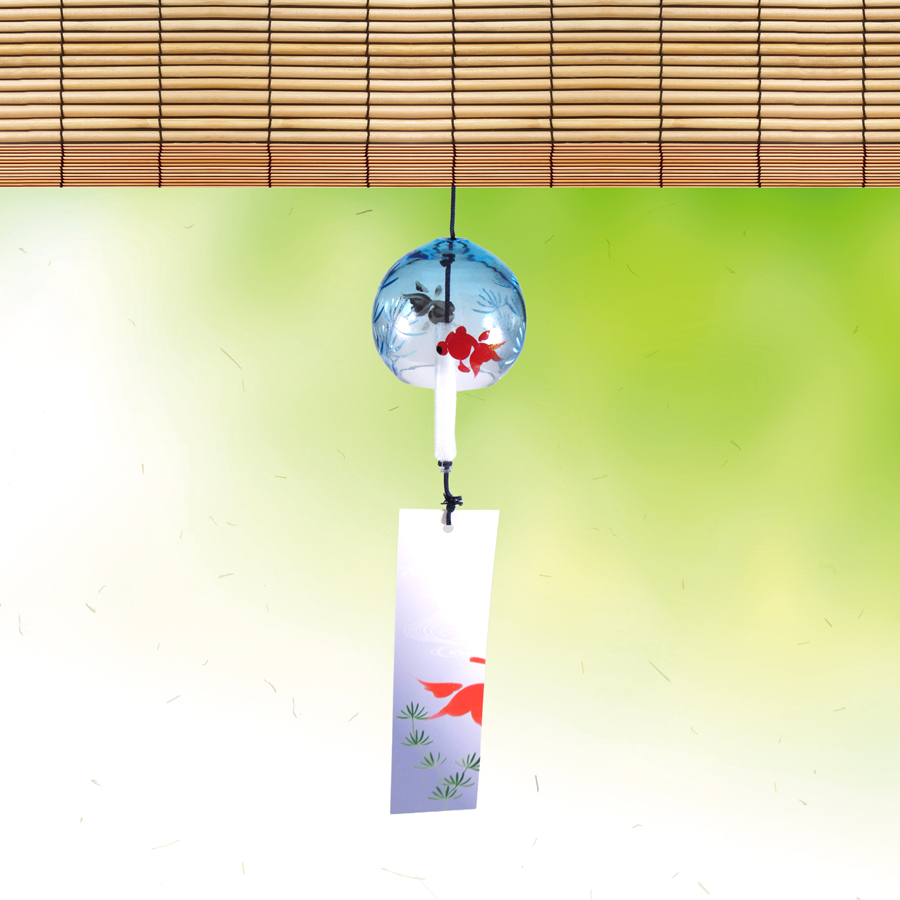 風鈴 ガラス風鈴 手作り風鈴 蒔絵仕上げ[ミディ風鈴]出目金　ぎやまん　R-348の画像