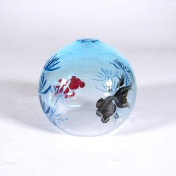 風鈴 ガラス風鈴 手作り風鈴 蒔絵仕上げ[ミディ風鈴]出目金　ぎやまん　R-348の画像
