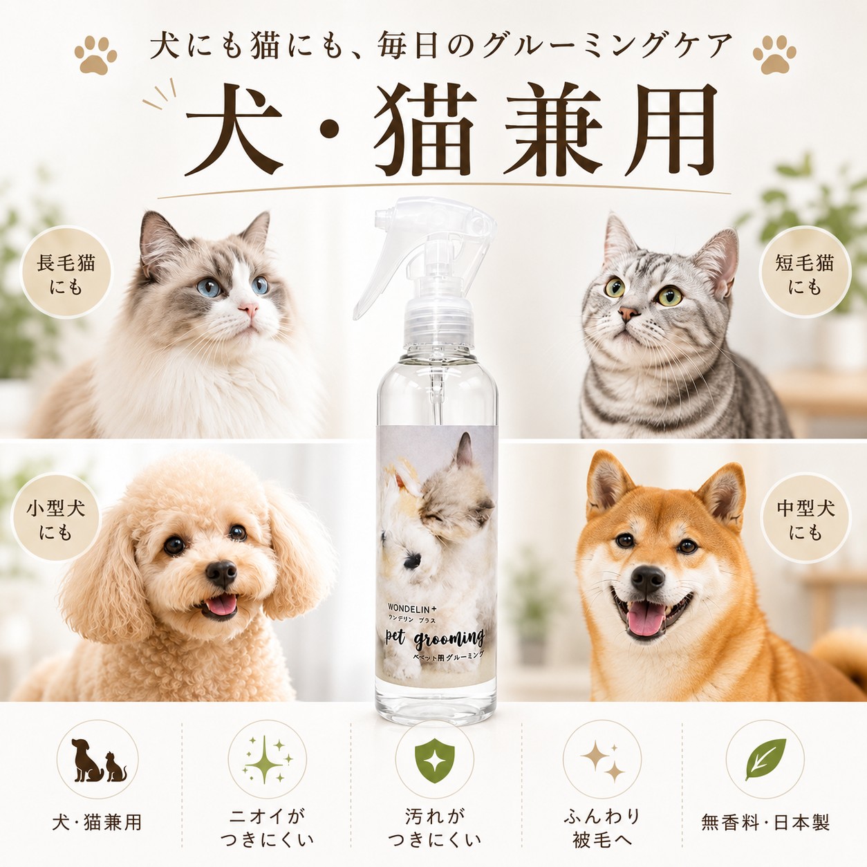 WONDELIN＋ グルーミングスプレー 200mL 犬・猫用 被毛ケアの画像