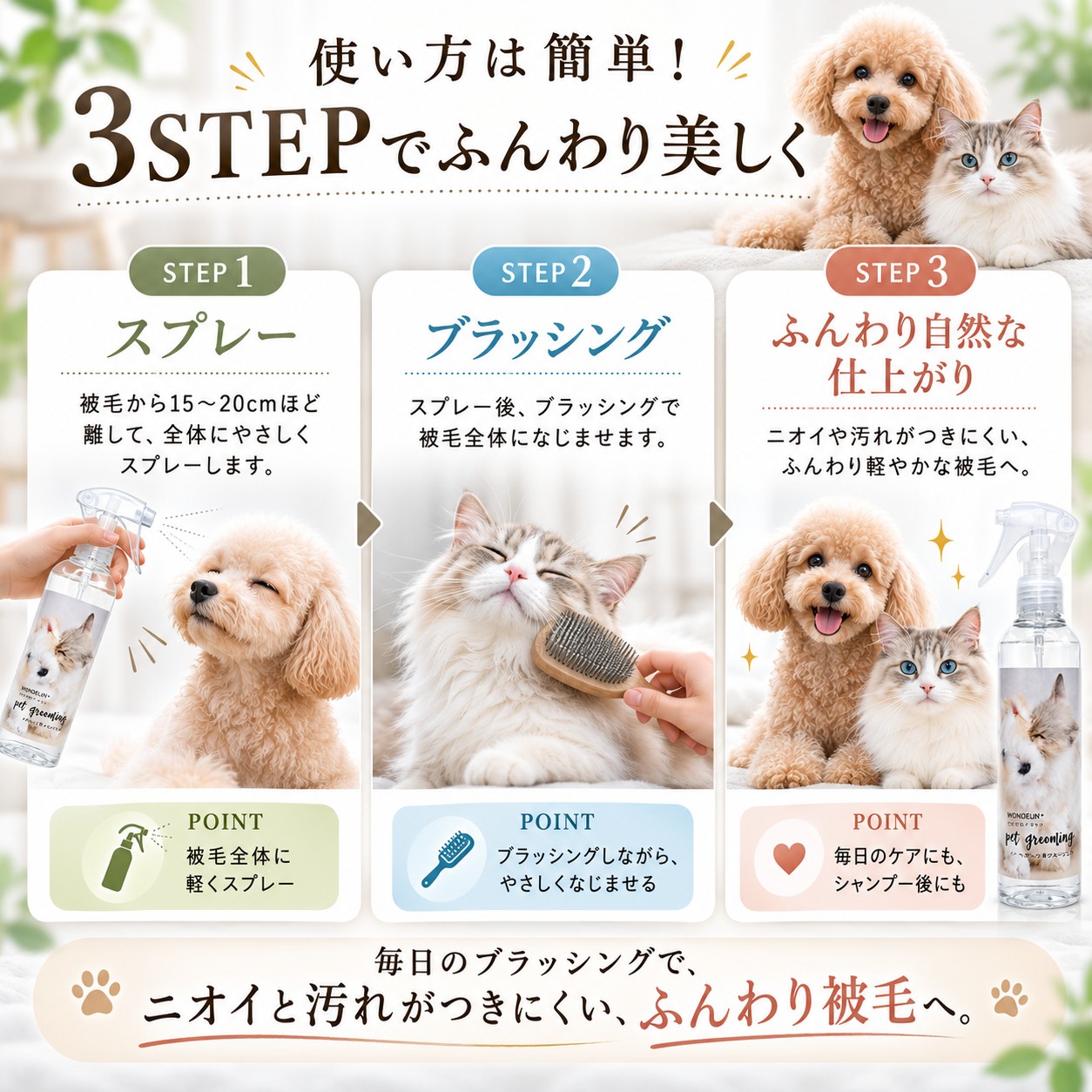 WONDELIN＋ グルーミングスプレー 200mL 犬・猫用 被毛ケアの画像