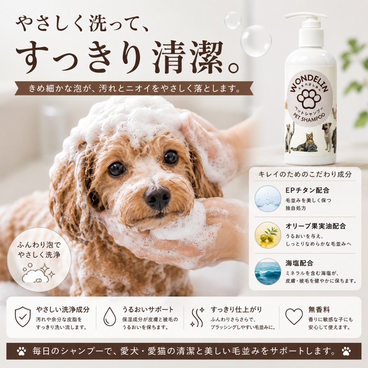 WONDELIN＋ ペットシャンプー 200mL 犬・猫用の画像