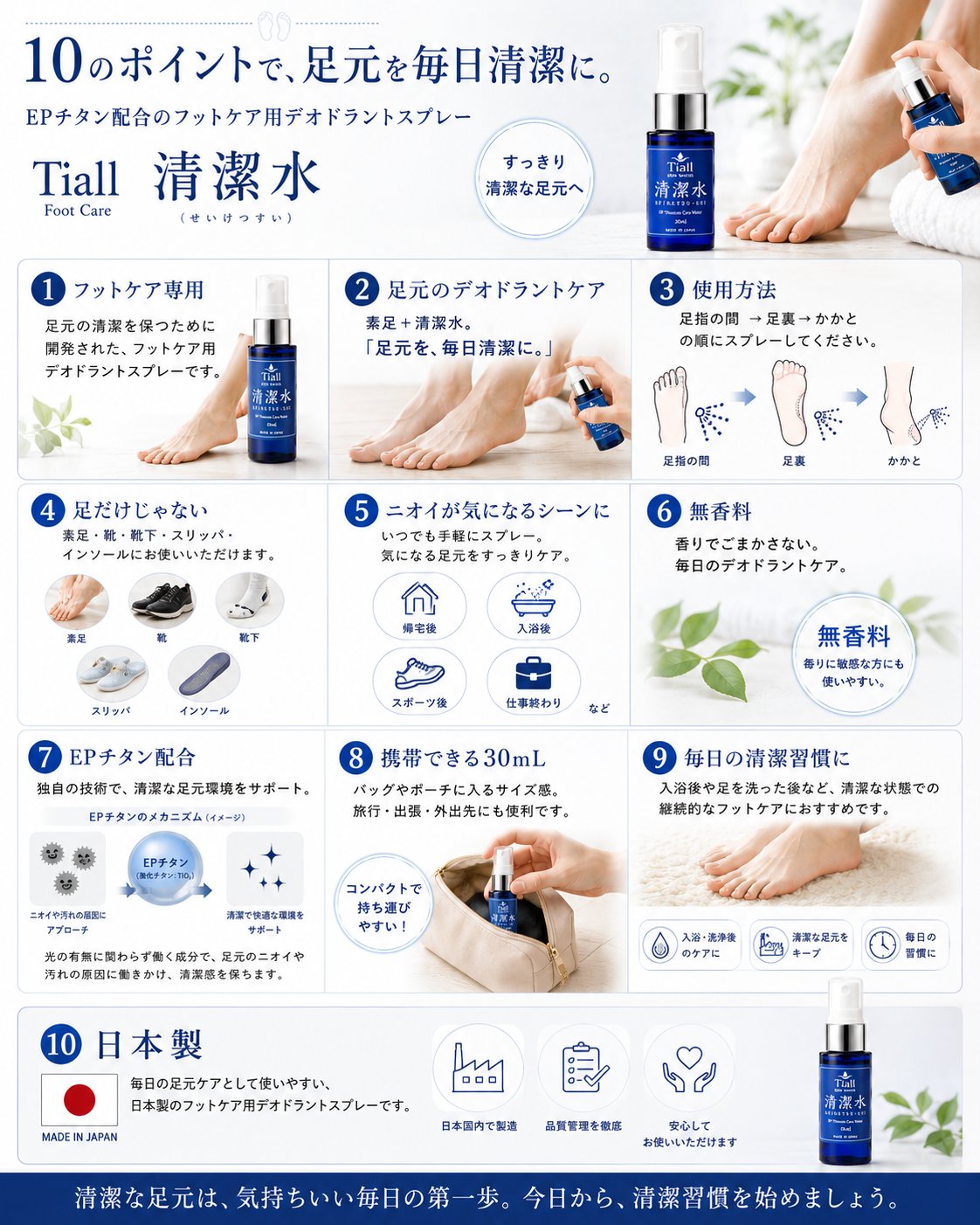 BlessDew 清潔水 30mL 素足の清潔ケア フットケアミストの画像