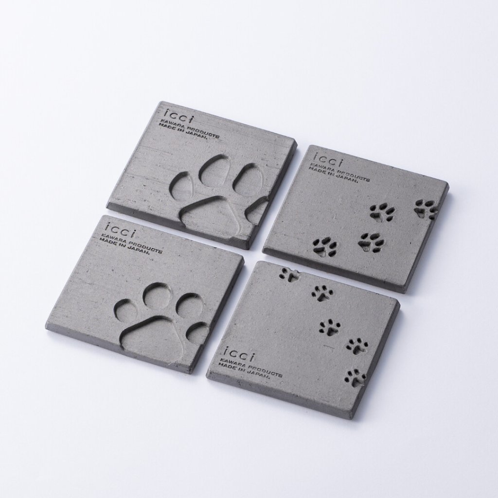 kawara coaster dog & cat / 瓦のコースター（犬猫）2枚セットの画像