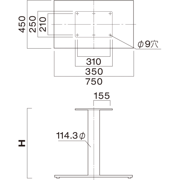 EV1-750（角ベース750×450・ポール114.3φ）※2本セット画像