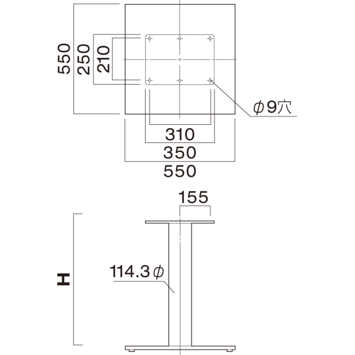 EV-550（角ベース550×550・ポール114.3φ）※2本セットの画像