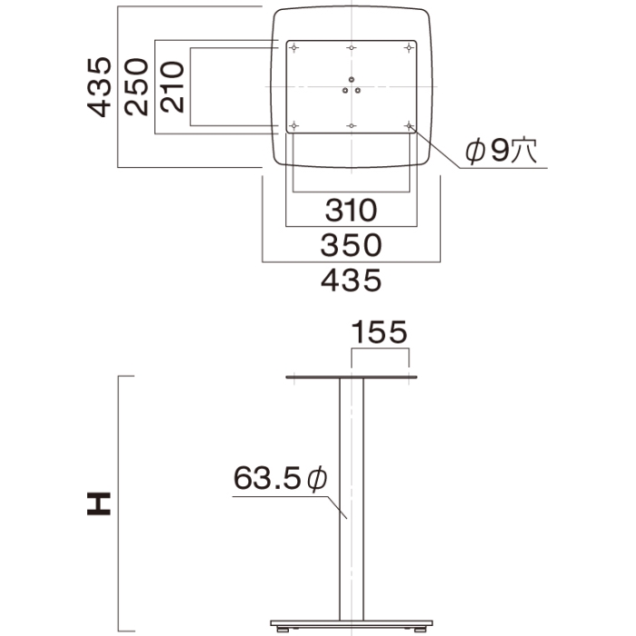 HV-480（角ベース480×480・ポール63.5φ）※2本セット画像