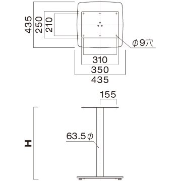 HV-480（角ベース480×480・ポール63.5φ）※2本セットの画像