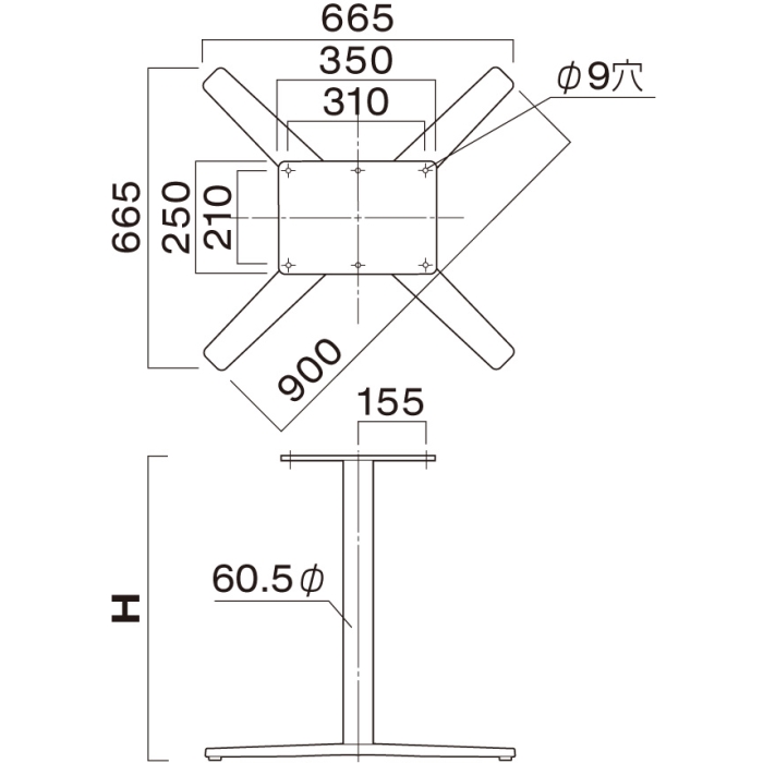 GV-900（Ｘベース 665×665・ポール 60.5φ）※2本セット画像