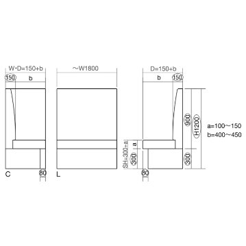 システムベンチ1型（プレーンタイプ）ハイバック　※壁面設置専用タイプの画像