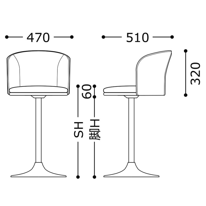 C-671（既製品）回転カウンターイスの画像