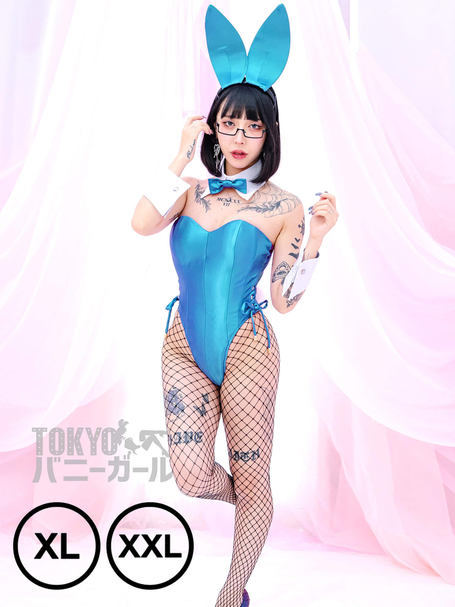 【大きいサイズ】バニーガール衣装 9点セット【ライトブルー】プレーン バニー衣装・裏地付の画像