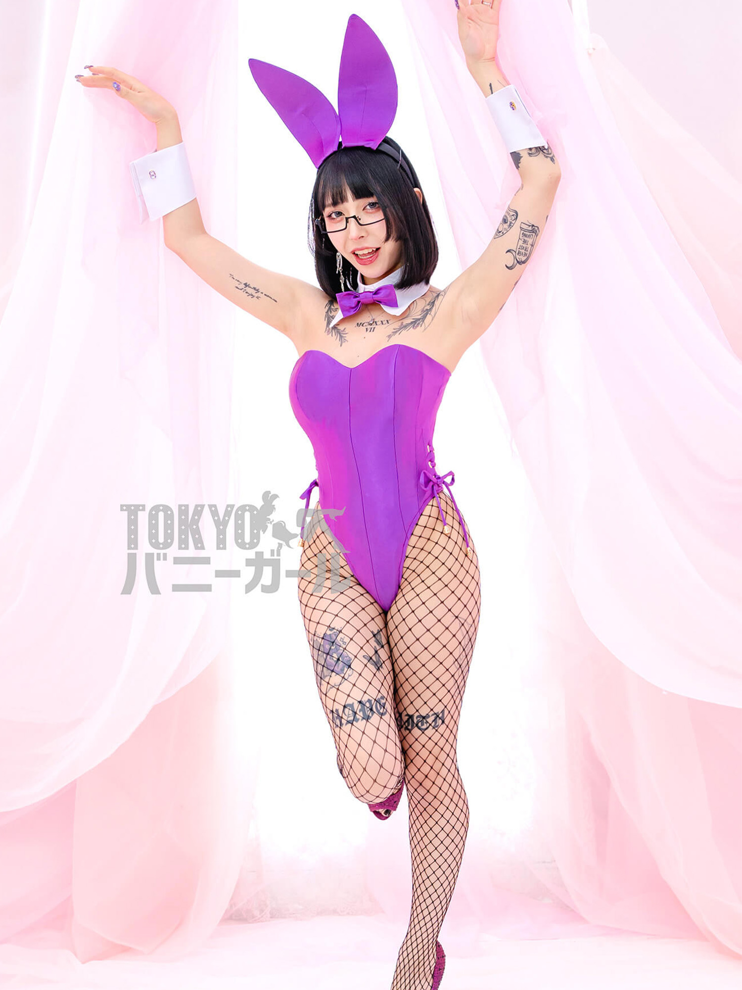 コスプレ バニーガール 衣装 9点セット【パープル】プレーン バニー衣装・裏地付の画像