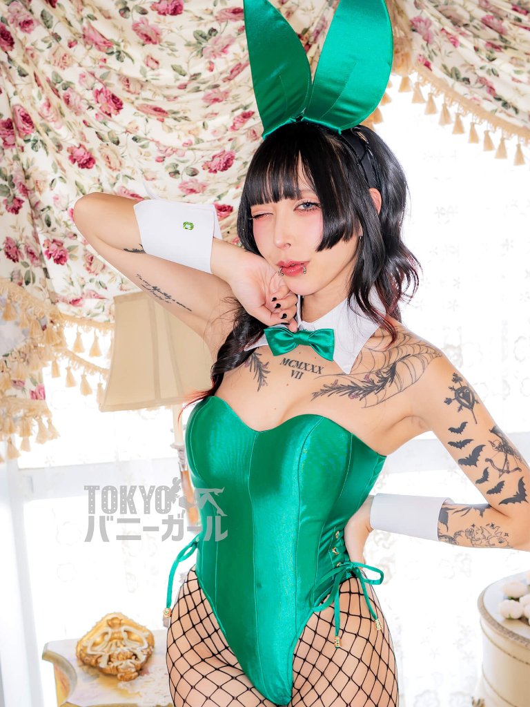 コスプレ バニーガール 衣装 9点セット【グリーン】プレーン バニー衣装・裏地付の画像