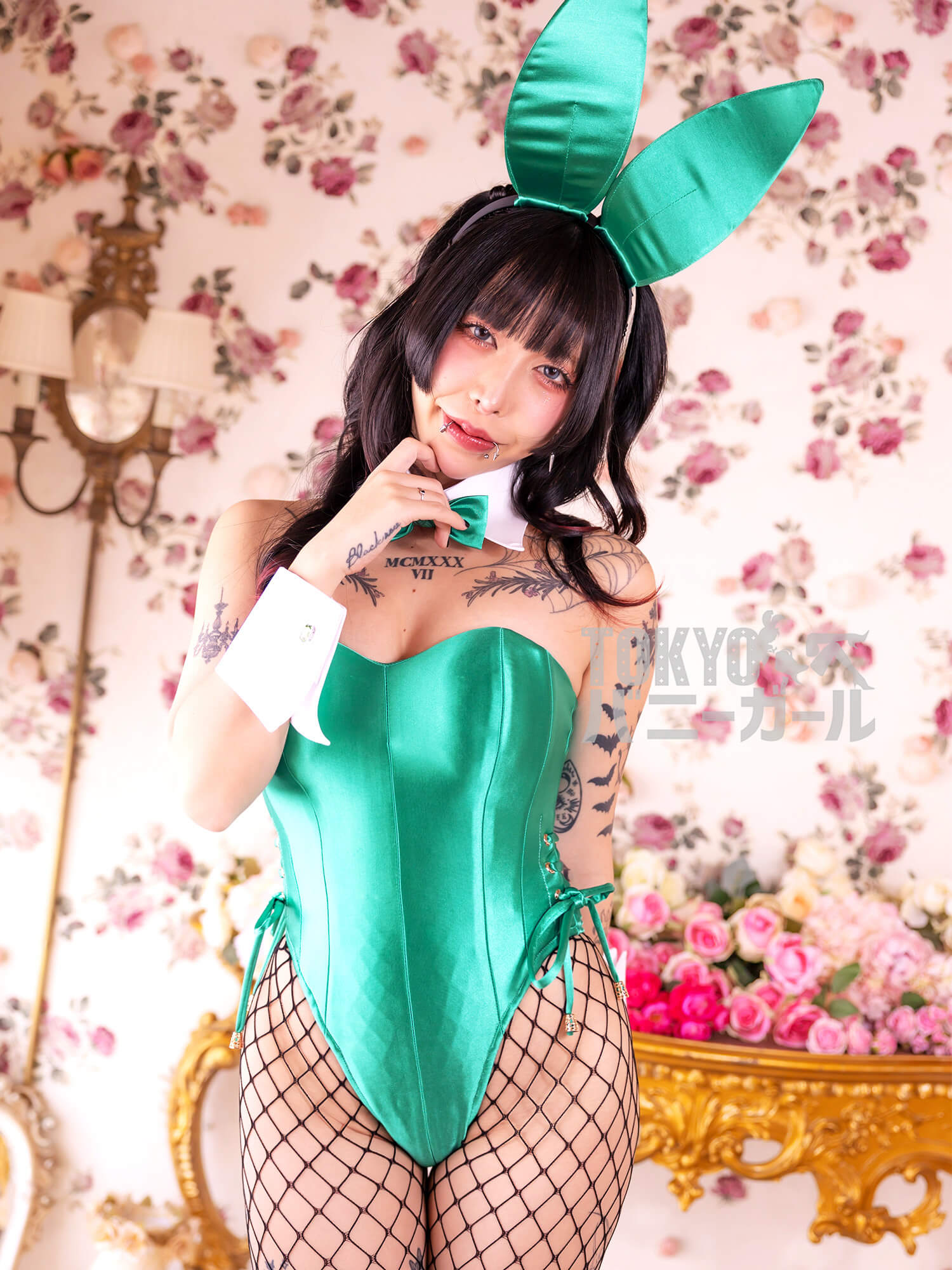 コスプレ バニーガール 衣装 9点セット【グリーン】プレーン バニー衣装・裏地付の画像