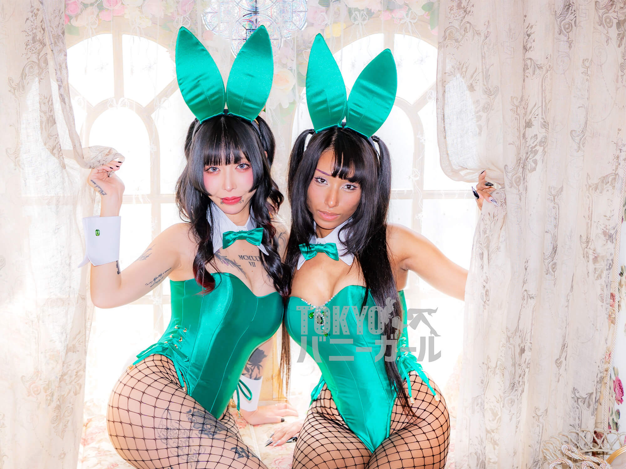 コスプレ バニーガール 衣装 9点セット【グリーン】プレーン バニー衣装・裏地付の画像