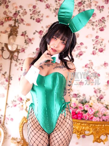 【大きいサイズ】バニーガール 衣装 9点セット【グリーン】プレーン バニー衣装・裏地付の画像