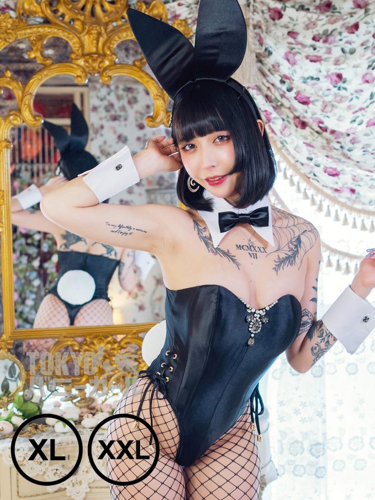 【大きいサイズ】バニーガール衣装 9点セット 飾り付【ブラック】ドレスアップ バニー衣装・裏地付の画像