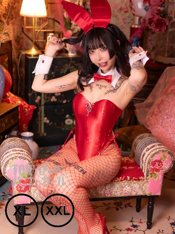 【大きいサイズ】バニーガール衣装 9点セット 飾り付【レッド】ドレスアップ バニー衣装・裏地付の画像