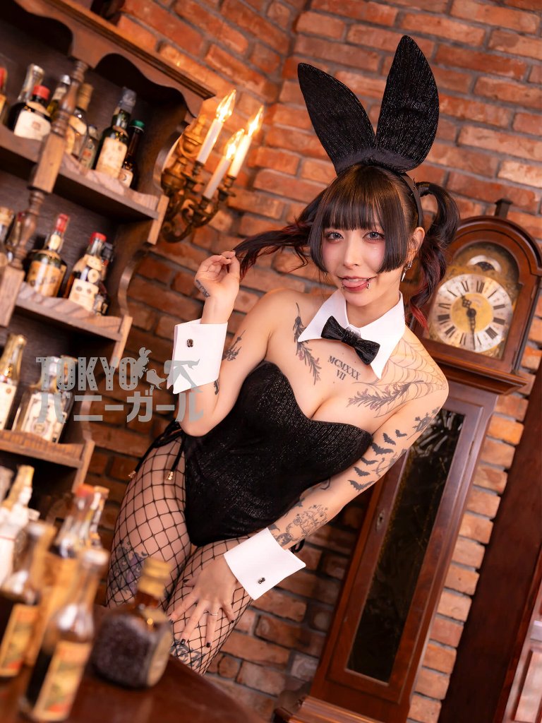 バニーガール 衣装 9点セット【金糸ベロア・ブラック 1番】プレーン バニー衣装・裏地付の画像