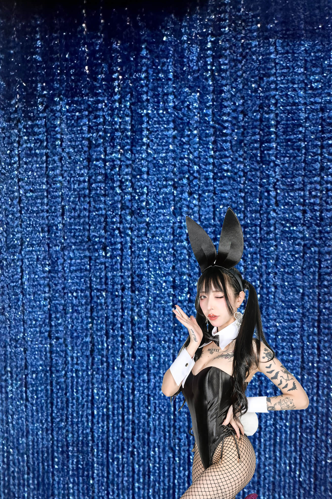 バニーガール 衣装 9点セット【金糸ベロア・ブルー18番】プレーン バニー衣装・裏地付の画像