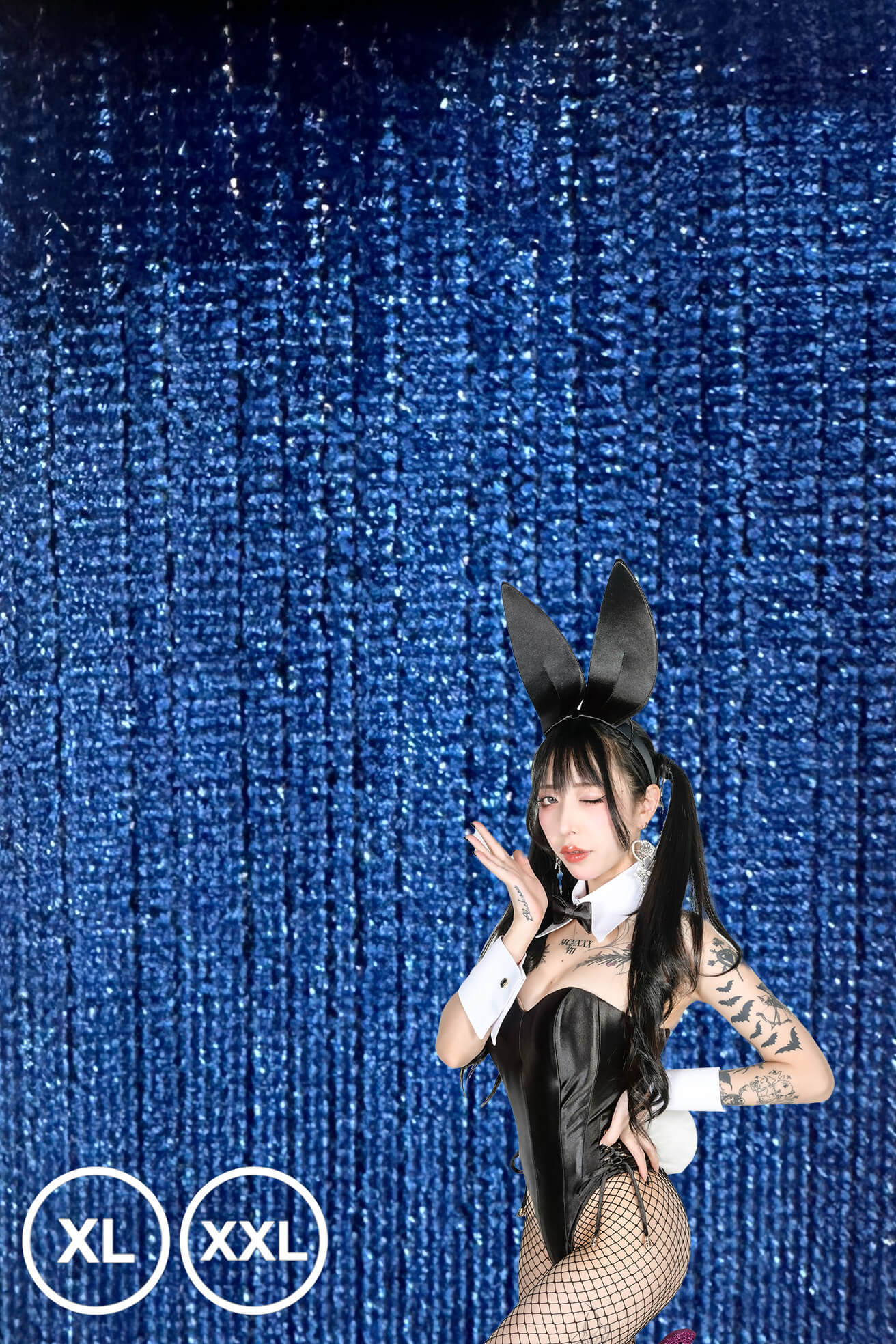 【大きいサイズ】バニーガール衣装 9点セット【金糸ベロア・ブルー 18番】プレーン バニー衣装・裏地付の画像