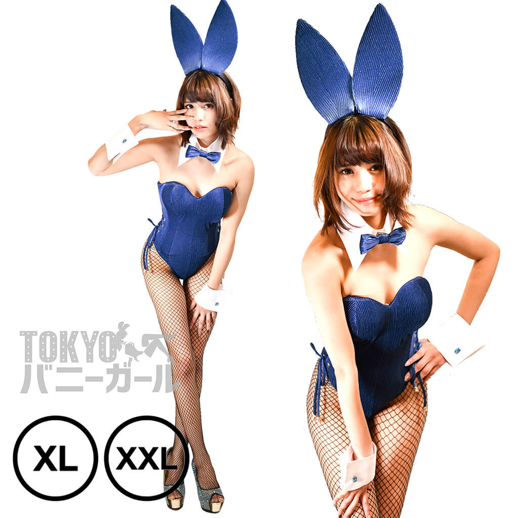 【大きいサイズ】バニーガール衣装 9点セット【金糸ベロア・ブルー 18番】プレーン バニー衣装・裏地付の画像