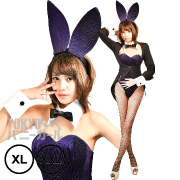 【大きいサイズ】バニーガール衣装 9点セット【金糸ベロア・パープル 11番】プレーン バニー衣装・裏地付の画像