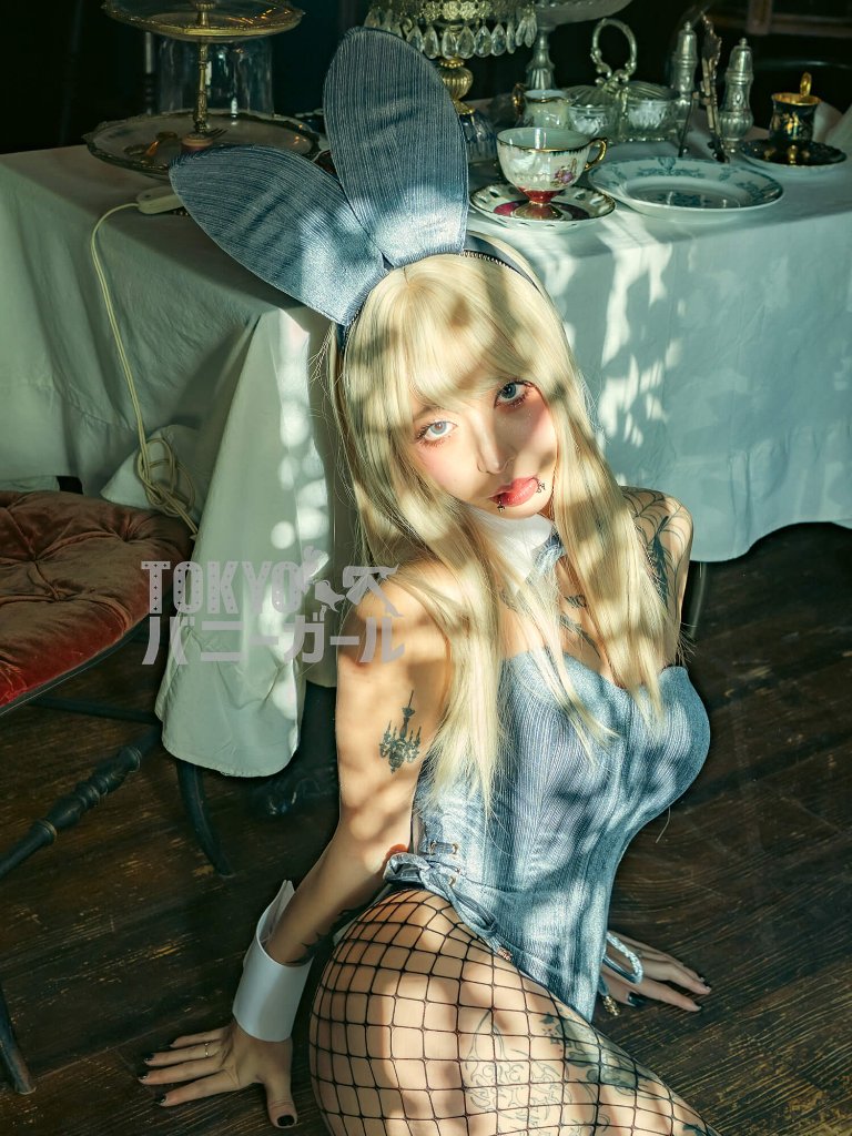 バニーガール 衣装 9点セット【金糸ブルー・グレー 17番】プレーン バニー衣装・裏地付の画像