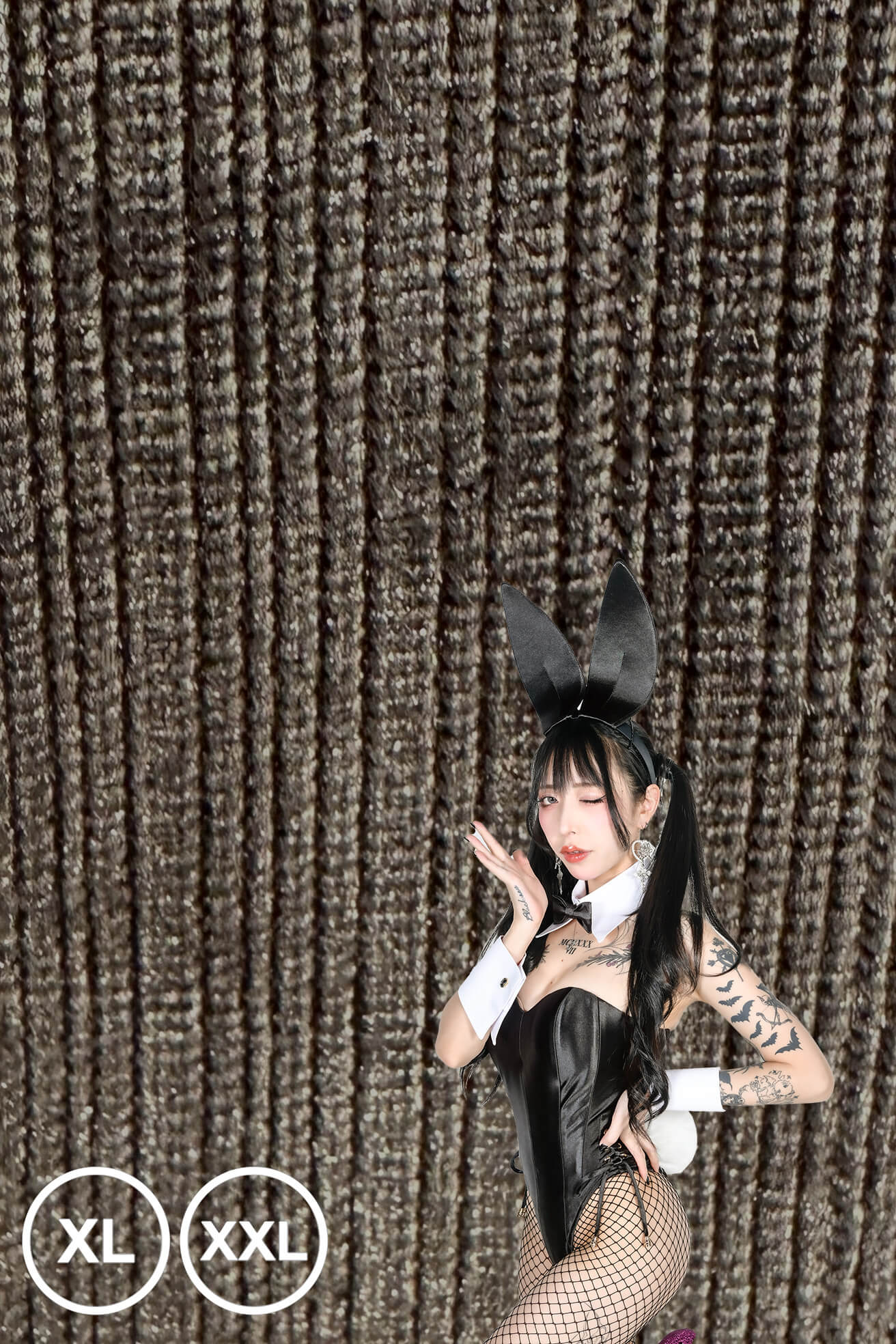 【大きいサイズ】バニーガール衣装 9点セット【金糸ブルー・グレー 17番】プレーン バニー衣装・裏地付の画像