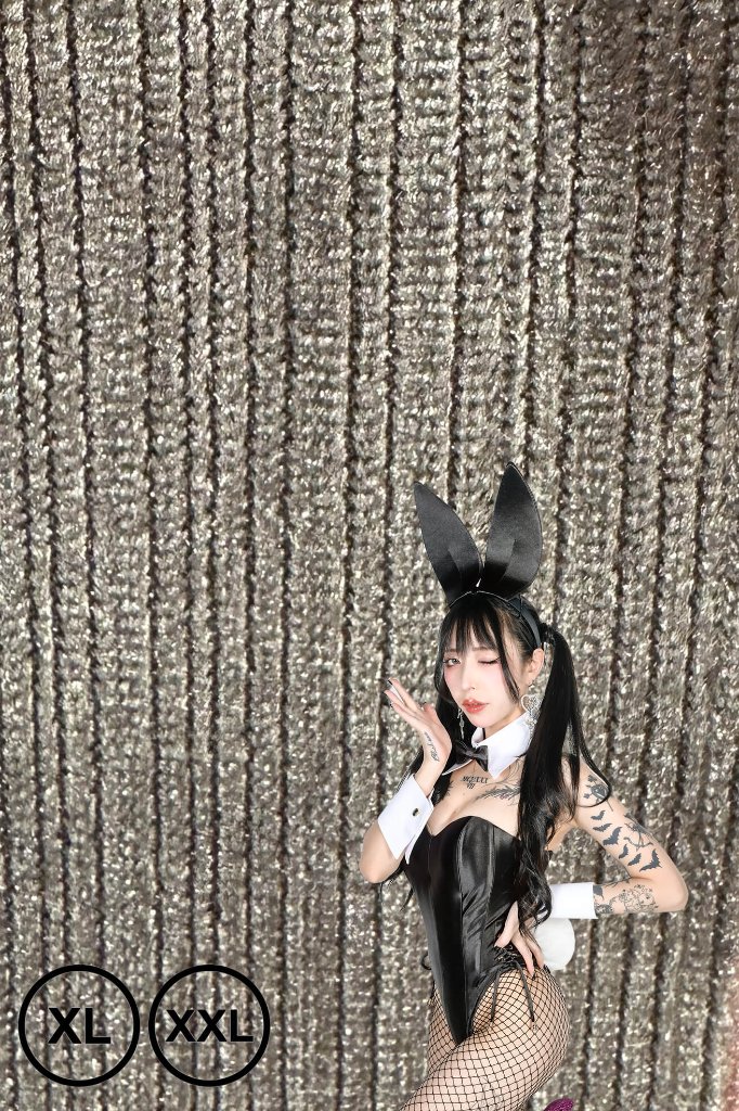 【大きいサイズ】バニーガール衣装 9点セット【金糸ベロア・シルバー 20番】プレーン バニー衣装・裏地付の画像