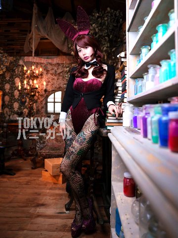 【大きいサイズ】バニーガール衣装 9点セット【ラメ糸 ベロア・ワインレッド 12番】プレーン バニー衣装・裏地付の画像