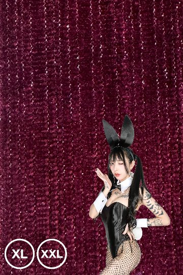 【大きいサイズ】バニーガール衣装 9点セット【金糸ベロア・ワインレッド 12番】プレーン バニー衣装・裏地付の画像