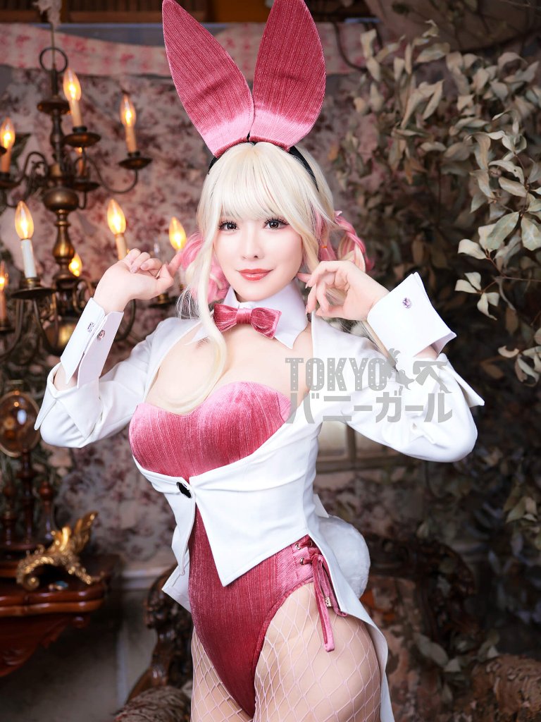 バニーガール 衣装 9点セット【ラメ糸ベロア・ピンク 19番】プレーン バニー衣装・裏地付の画像