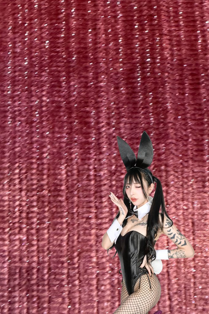 バニーガール 衣装 9点セット【金糸ベロア・ピンク 19番】プレーン バニー衣装・裏地付の画像