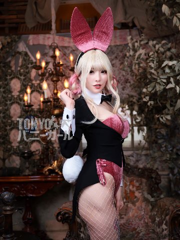 バニーガール 衣装 9点セット【ラメ糸ベロア・ピンク 19番】プレーン バニー衣装・裏地付の画像