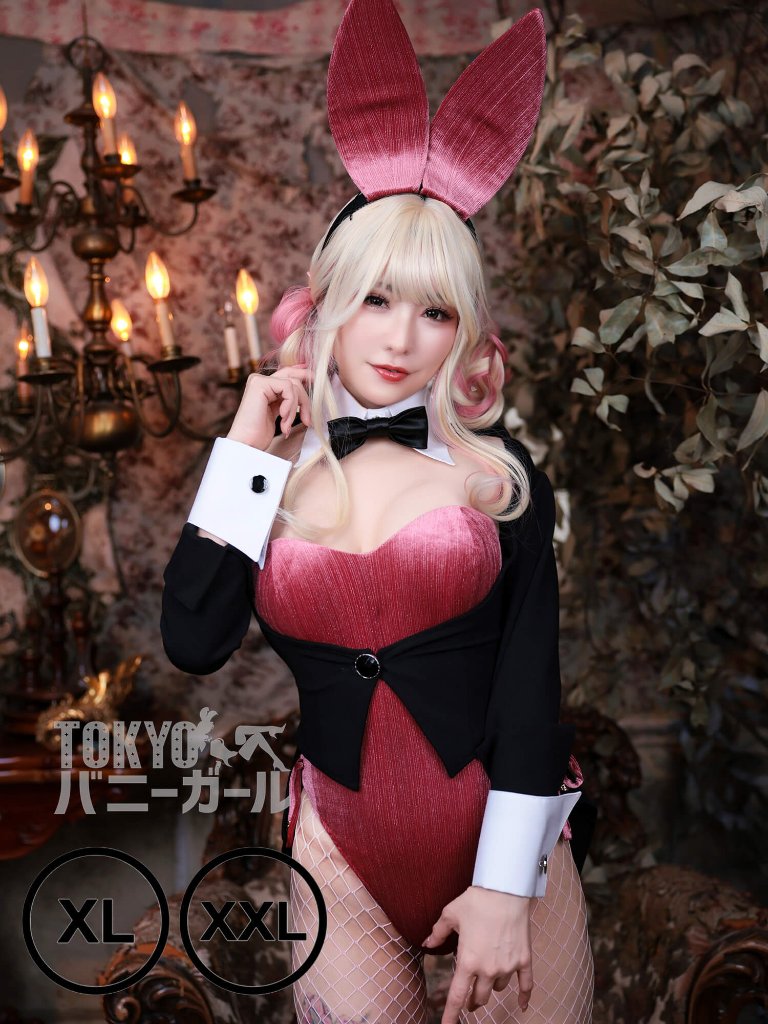【大きいサイズ】バニーガール衣装 9点セット【金糸ベロア・ピンク 19番】プレーン バニー衣装・裏地付の画像